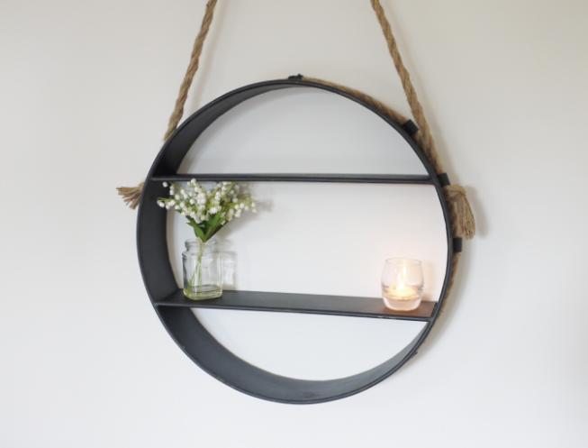 Circular wall shelf on a rope